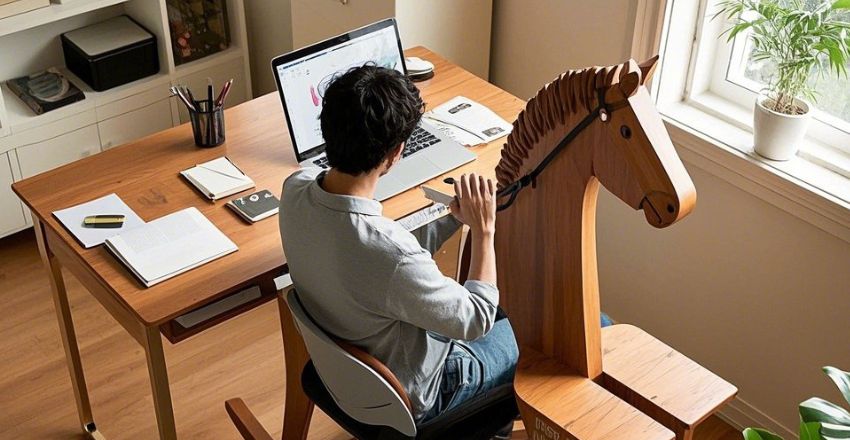 Remote employee working from a comfortable home office desk